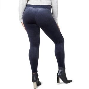 Spanx navy stretch velvet leggings 1X plus lapis night blue gray velour